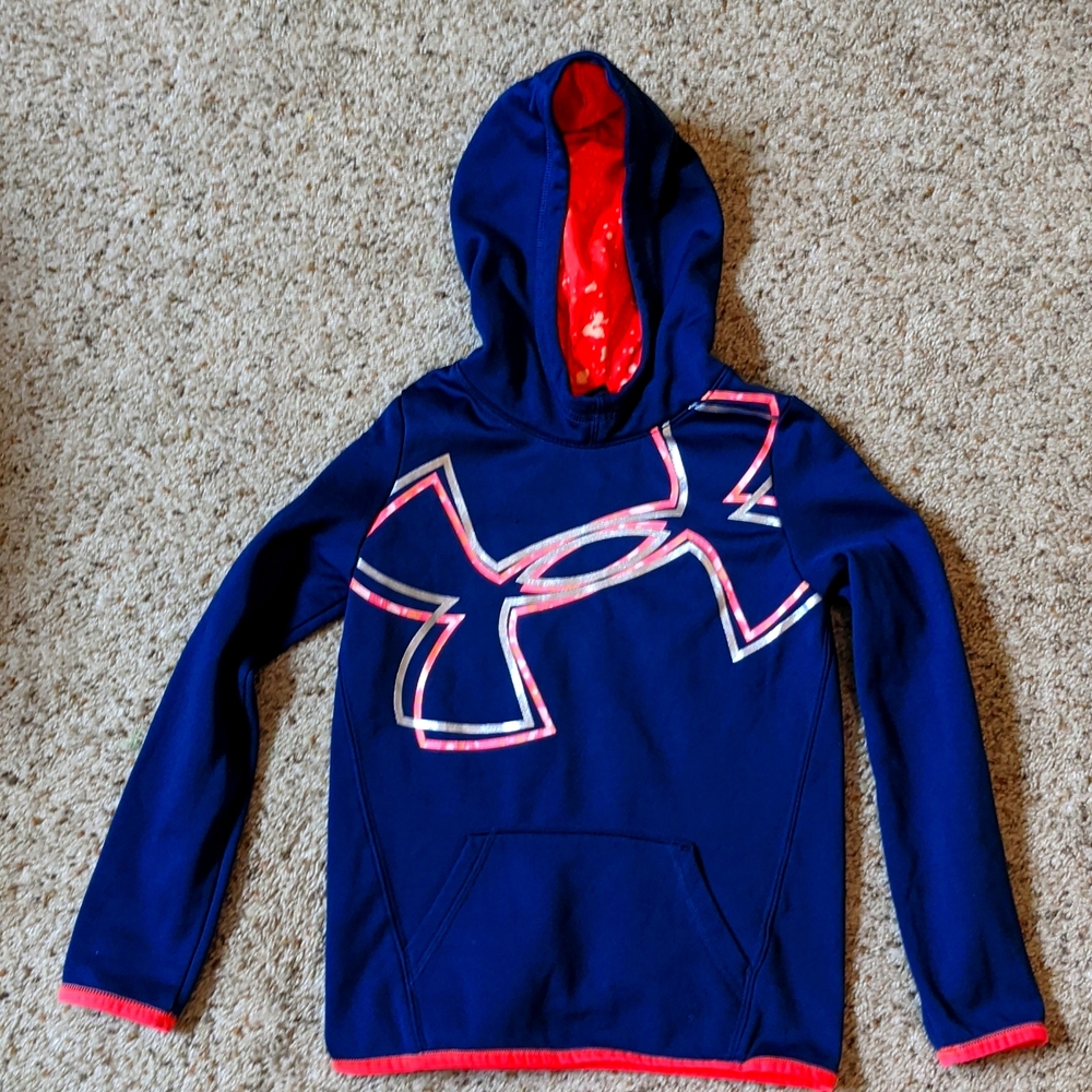 Girls Navy/Orange Under Armour Hooded Sweatshirt, Youth Medium